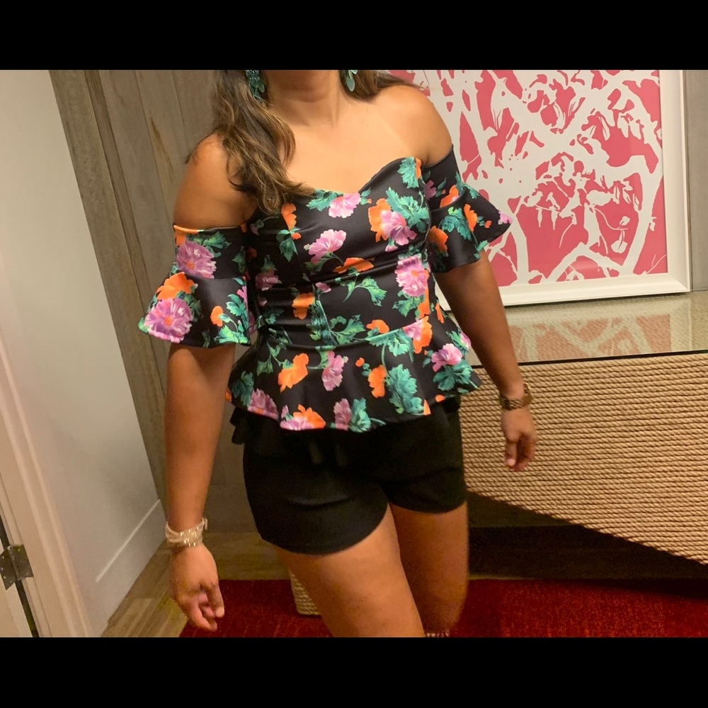 ASOS FLORAL OFF SHOULDER PEPLUM TOP